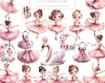 Watercolor Ballerina Clipart: Swan Lake PNG Graphics (41pcs)