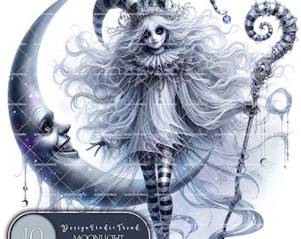 Spooky Joker Doll Clipart: Moonlight Phantom PNG Designs (Commercial Use