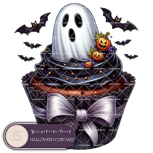 Clipart de cupcakes assustadores de Halloween - 15 ilustrações PNG - Gráficos de guloseimas assustadoras de sobremesa - Decoração de festa - Ideal para decoração - Uso comercial
