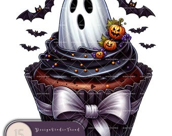 Spooky Halloween Cupcakes Clipart: Watercolor Dessert PNG (Commercial Use)