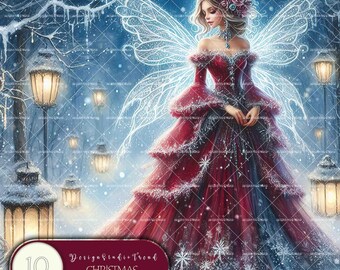 Weihnachtsfee Clipart Set: Rote Winterlandschaft (Digitaler Download)