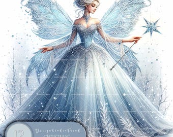 Christmas Winter Star Fairy Clipart Set: 12 Christmas Designs (PNG Digital Art)