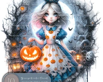 Haunted Alice in Wonderland Clipart: Spooky Halloween PNG Illustrations (Digital Download)