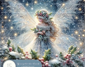 Weihnachts Fee Clipart: Frostige Flügel, Schneeflocken (Kommerzielle Nutzung)