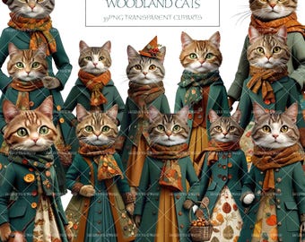 Whimsical Woodland Cat Paper Doll Clipart: 39 pc Printable Set (Commercial Use)