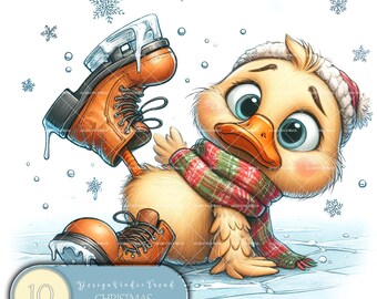 Christmas Whimsical Duck Clipart – 10 Winter Wonderland Nursery Art (Commercial License)