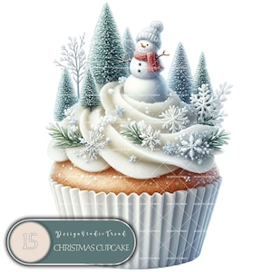 Adorável coleção de clipart de cupcakes de Natal - 15 ilustrações PNG encantadoras Celebrações festivas - Decoração de festa ideal para uso comercial