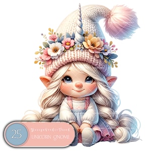 Pacchetto di clipart di gnomi da giardino unicorno incantato - Disegni primaverili stravaganti - Pacchetto di clipart PNG da 25 pezzi Sublimazione primaverile - Uso commerciale