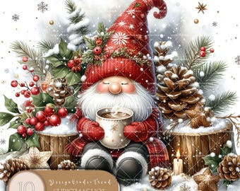 Hot Cocoa Gnomes Clipart: Winter Holiday PNG Collection (Commercial Use)