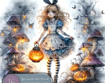Haunted Alice in Wonderland Clipart: Spooky Halloween PNG Illustrations (Digital Download)