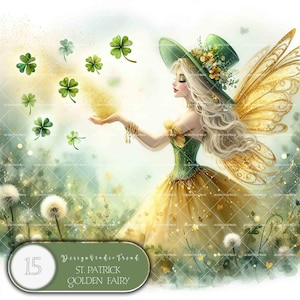 Clipart de Hadas del Día de San Patricio: Diseños Irlandeses Dorados (Descarga Digital)