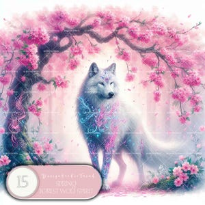 Spring Forest Wolf Spirit Clipart-bundel - 15 Mystical Forest Wolf-illustraties - grillige digitale kunst - commercieel gebruik - niet-transparant