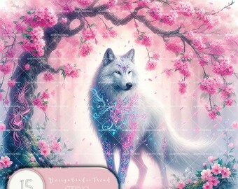 Mystical Wolf Clipart Bundle: Spring Forest PNG Illustrations (Commercial Use)