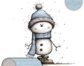 Whimsical Snowman Christmas Clipart Set – 10 Winter PNG Illustrations (Digital Download)