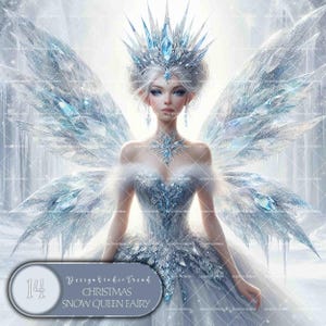 Ensemble de clipart fée Reine des neiges de Noël – 14 dessins de fées de Noël magiques, décoration de chambre d'enfant, art numérique – PNG non transparent – usage commercial