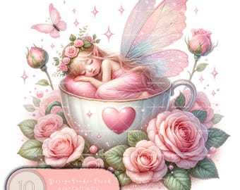 Valentine's Day Teacup Fairy Clipart: Heart-Themed Designs (PNG, Commercial Use)