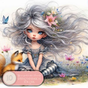 Clipart de chica zorro caprichosa de primavera: 10 diseños PNG de animales de estilo bohemio para sublimación y manualidades de bricolaje: descarga digital, no transparente