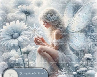 Winter Fairy Clipart Set: Snowflake Designs, Nursery Decor (Commercial Use)