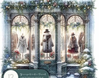 Victorian Christmas Shop Clipart: Whimsical Holiday Illustrations (PNG Digital Download)