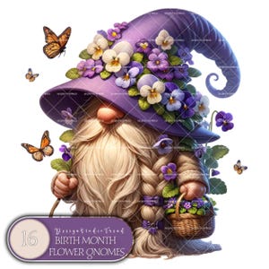 Birth Month Flower Gnome Clipart: Whimsical PNG Illustrations (Digital Download)