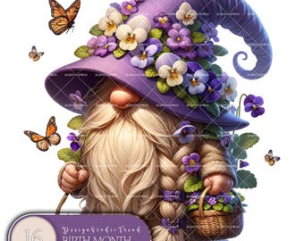 Birth Month Flower Gnome Clipart: Whimsical PNG Illustrations (Digital Download)
