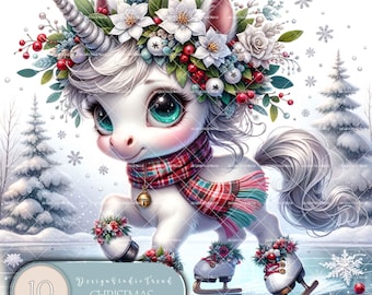 Christmas Baby Unicorn Clipart Bundle: Winter Wonderland Art (Commercial Use)