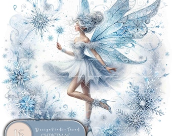 Winter Snowflake Fairy Clipart Set: Magical Nursery Decor (Commercial Use)