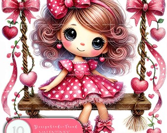 Valentine's Swing Doll Clipart: Whimsical PNG Designs (Digital Download)