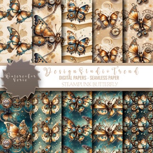 10 pcs aquarelle fantaisie papillon steampunk modèle sans couture - cliparts à usage commercial pour journaux et scrapbooks indésirables