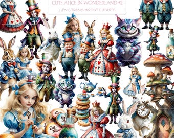 Alice im Wunderland Aquarell Clipart: 72 PNG-Bilder (kommerzielle Nutzung)