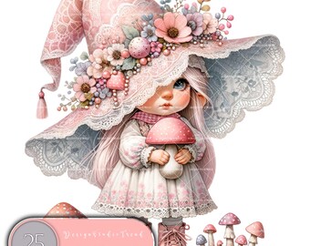 Whimsical Mushroom Girl Gnome Clipart Bundle: Fantasy Woodland PNG (Commercial Use)