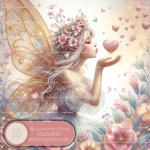 Valentijnsdag Fairy Blowing Kiss Clipart-18 unieke hartontwerpen - babyshower kinderkamer kunst aan de muur - niet-transparant - commercieel gebruik