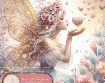 Valentinstag Fee Clipart: Herz Kuss, Herz Designs (digitaler Download)