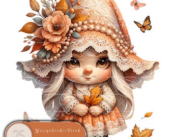 Enchanted Autumn Gnome Magic Clipart - 25 Whimsical Fantasy Designs for Sublimation & Spring Creativity