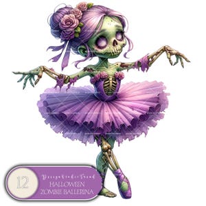 Set di clipart di ballerine zombie spettrali magiche - 12 illustrazioni stravaganti di Halloween e autunno - Download digitale per uso commerciale