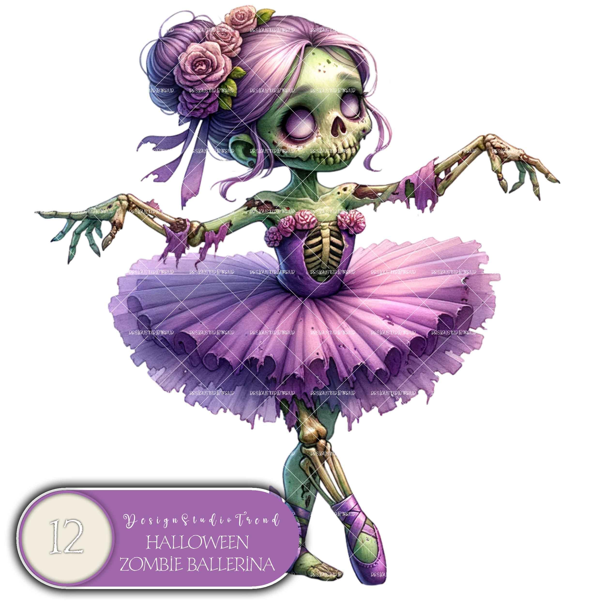 Zombie Ballerina Clipart Set: 12 Halloween Illustrations (commercial ...