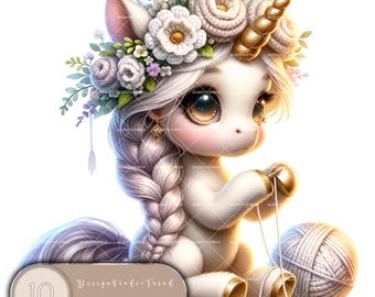 Pastel Crochet Baby Unicorn Clipart: Whimsical PNGs (Digital Download)