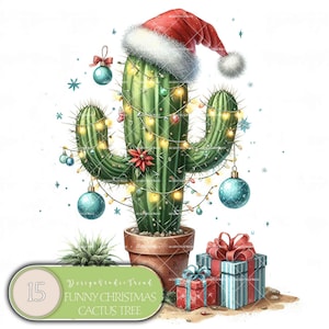 Skurriles Weihnachtskaktus Baum Clipart Set - 15 lustige Designs für Babypartys & Kindergärten - Kommerzielle Nutzung - Nicht transparent