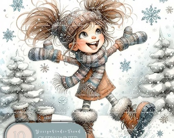 Winter Girl Clipart: Whimsical PNG Bundle, Commercial Use (Digital Download)