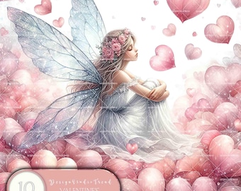 Heart Petals Fairy Clipart: Valentine's Day Designs (Commercial Use)