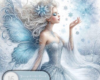 Christmas Snow Fairy Clipart Set: 16 Winter Wonderland Designs (PNG, Commercial Use)