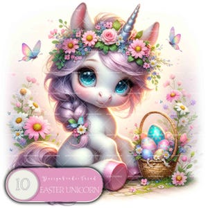Easter Baby Unicorn Clipart: Pastel Spring Illustrations (PNG, Commercial Use)