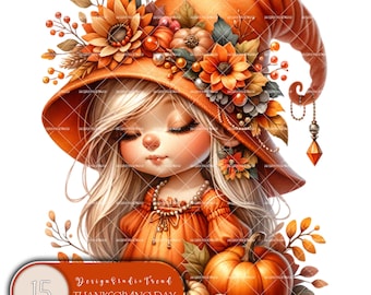 Thanksgiving Gnome Clipart: 15 Whimsical Fall Designs (Digital Download)