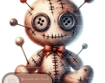 Voodoo Doll Clipart: 10 Halloween PNG Spooky Ephemera for Junk Journals