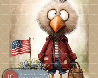 Quirky Vintage Americana Patriotic Eagle Clipart Set: 4th July 18 PNG Designs (Commercial Use)