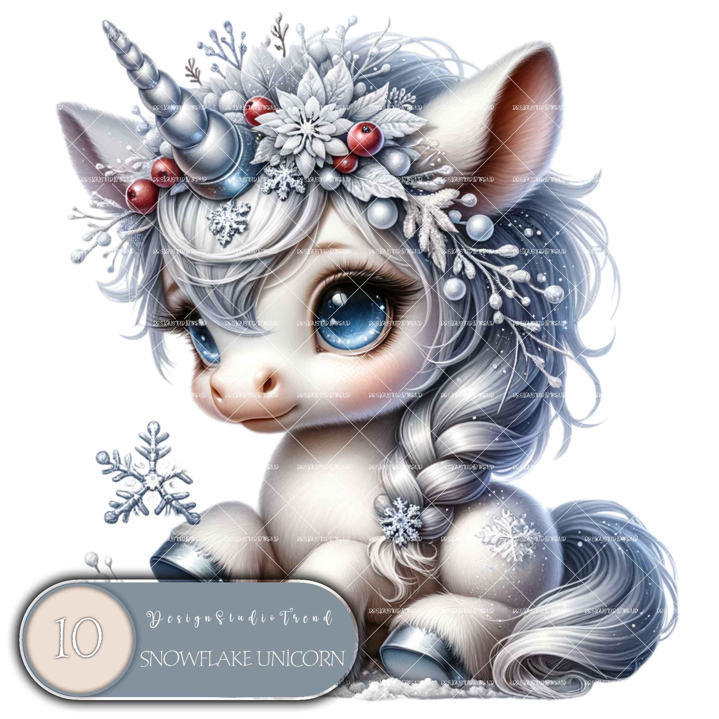 Christmas Unicorn Clipart: Pastel Winter Snowflake Designs (digital ...