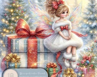 Weihnachtsfee Clipart: Geschenke & Schneeflocken (Digitaler Download)