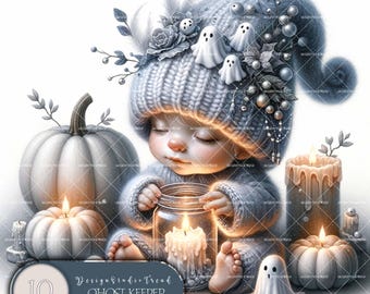 Halloween Gnome Clipart Set: Watercolor Fantasy PNG Illustrations (Digital Download