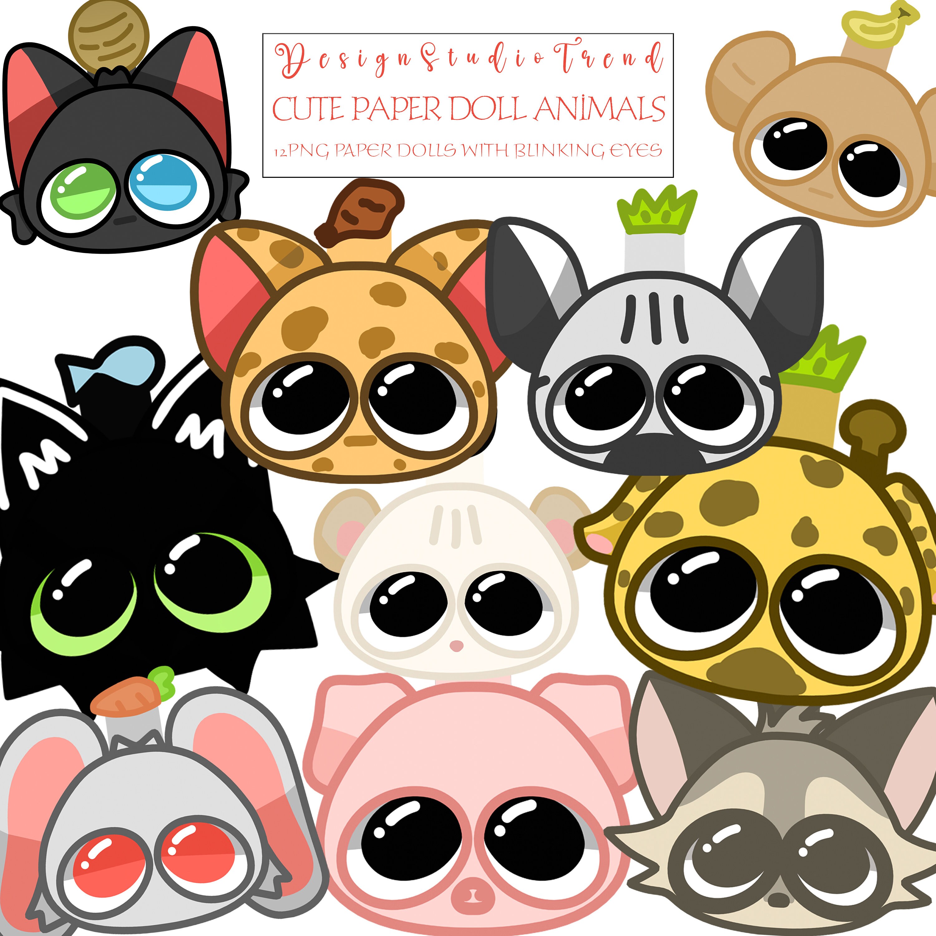 Printable Paper Doll Animals Bundle With Blinking Eyes 12pcs Cute Il Fullxfull.5791870306 Dlt2
