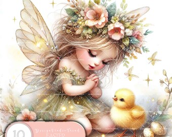 Easter Chick Fairy Clipart Set: Spring Nursery Designs (PNG, Commercial Use)